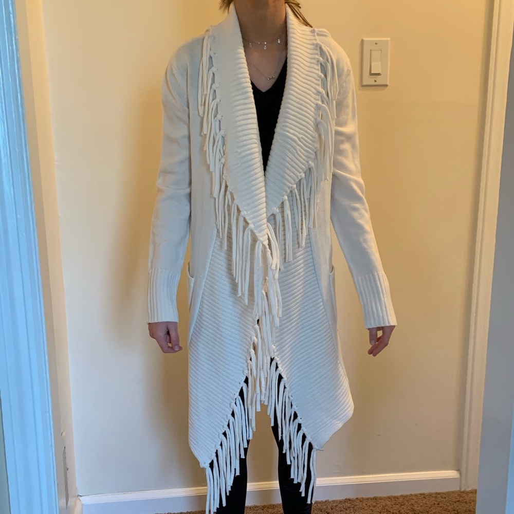 White cardigan with ties